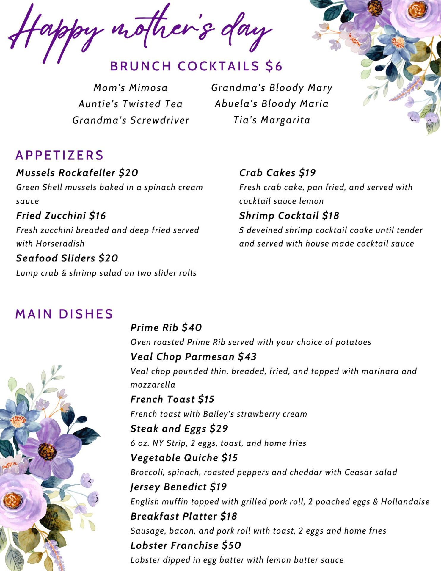 2025 Mother's Day Brunch Menu